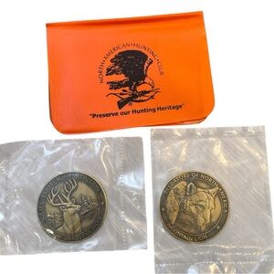 Vintage North American Hunting Club Collector Coins & Orange Card Holder